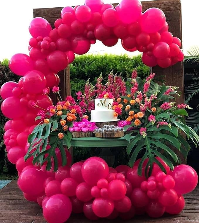 Hot Pink Balloons 125 PCS Different Sizes of 18 12 10 5 Inch Magenta Fuchsia Dark Pink Balloon Arch Kit Garland for Birthday Party Baby Shower Bridal Shower Valentine's Day
