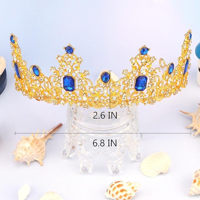 Didder Royal Blue Gold Princess Crown Birthday Tiara Prom Queen Tiaras and Crowns for Women and Girls Halloween Costume Headpiece Hair Accessories