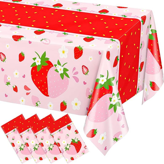 WNINK 4 Pack Strawberry Tablecloths Strawberry Berry Sweet One Table Covers for Birthday Party Decoration Berry Sweet Baby Shower Party Supplies 54" x 108"