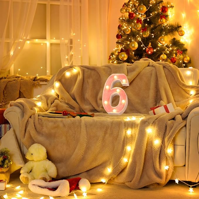 Marquee Numbers Light up LED, Pink Glitter Plastic Numbers Sign, Night Light Decor for Graduation Engagement Wedding Baby Shower Birthday