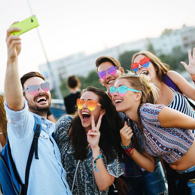 20 Pairs Heart Shaped Sunglasses, Rimless Colorful Candy Eyewear for Women & Men, Fun Transparent Jelly Love Glasses for Parties, Weddings, & Summer Events