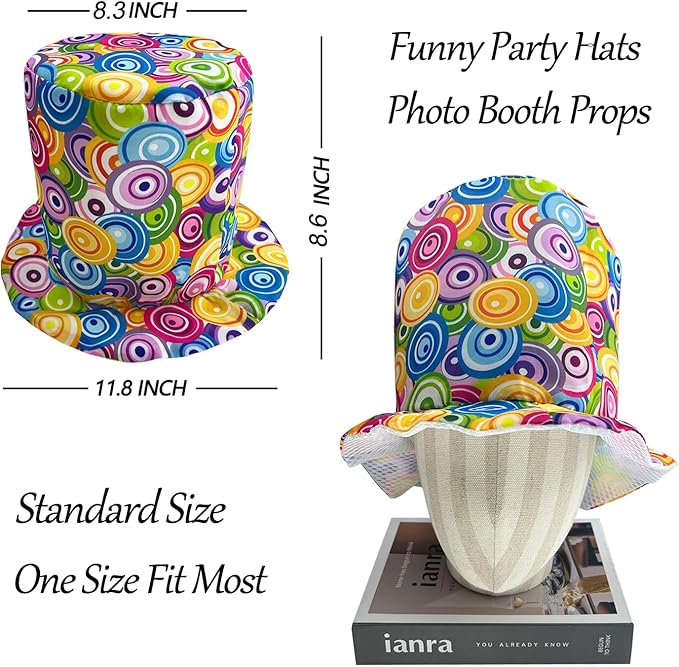 6 Assorted Pattern Funny Party Top Hats - Novelty Crazy Hats - Dress Up Costume Hats - Photo Booth Props for Adults Teen