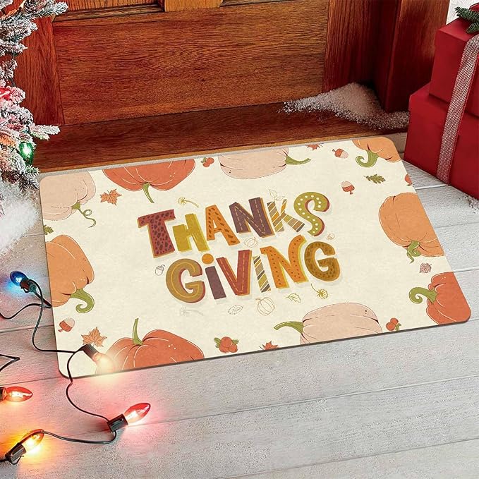 InterestPrint Thanksgiving Doormat Fall Door Mat Fall Harvest Doormat for Indoor Outdoor Entrance Floor Mats Non Slip Autumn Harvest Vintage Thanksiving Decor Rubber Welcome Mats, 24"x16"inch