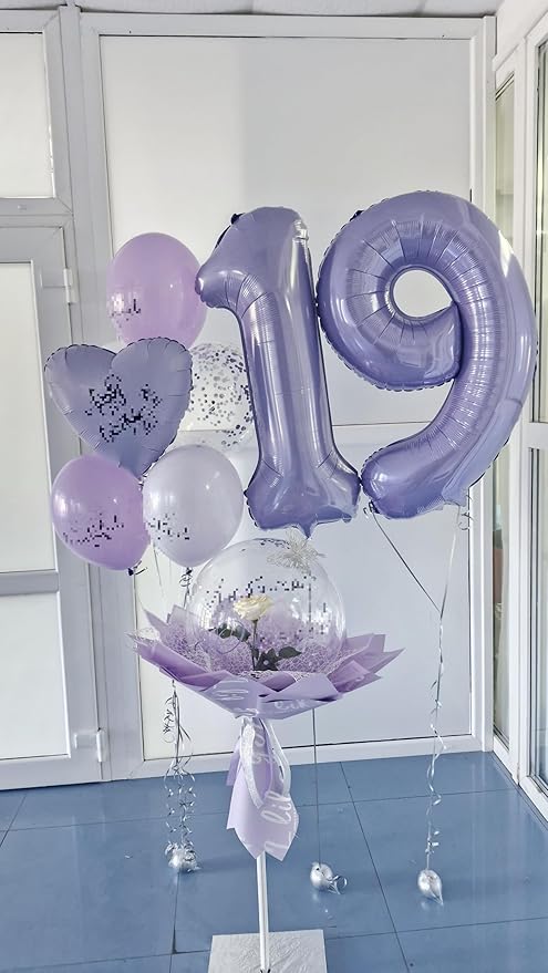 Lilac Number 1 Balloon 40 inch, Number 1 Birthday Balloons for Boy Girl, Lavender Foil One Balloon for 1st 10 11 12 16 18 Birthday Party, Anniversary Celebration Numbers Decorations