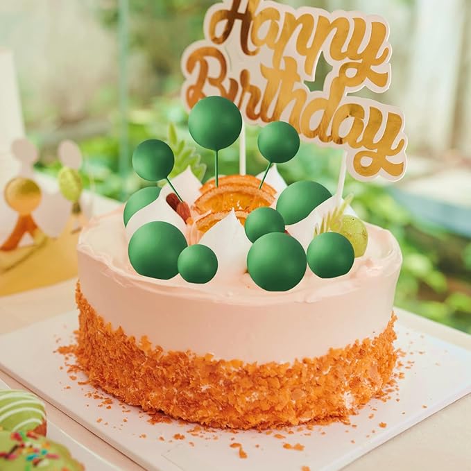 ASTARON 20 Pcs Ball Cake Topper Decorations Mini Balloons Cake Topper Sticks Dark Green Balls Cake Picks Cake Topper Balls Cake Decorations for Christmas Wedding Birthday Cake Decorations