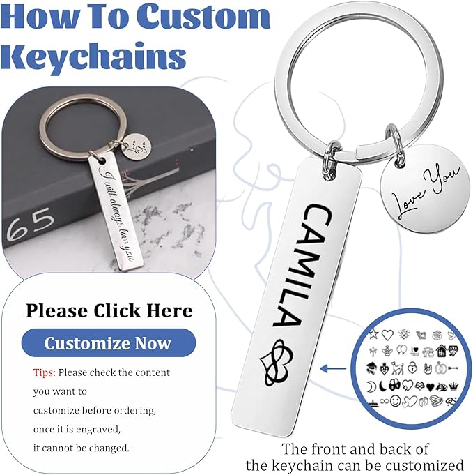 Customized Double Sided Keychain - Personalized Engraved Text/Number/Name Keychain, Custom Key chain Gift for Boyfriend