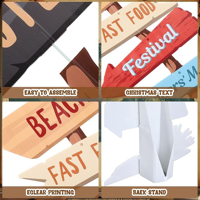 Tenceur 6 Pieces Travel Party Decorations Sets Adventure Signs 47.2 Inch Road Stand Cutouts Travel Around The World Suitcase Box Compass Passport Camera Sign for Photo Booth Props Party Supplies