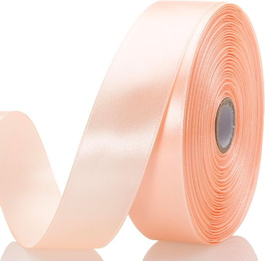 1 Inch Peach Solid Satin Ribbon, 50 Yards Craft Fabric Ribbon for Gift Wrapping Floral Bouquets Wedding Party Decoration