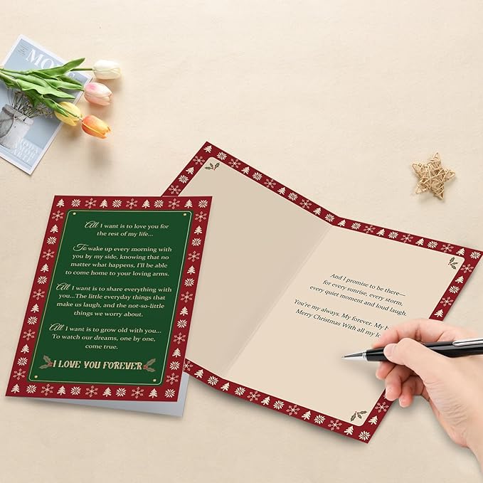 Romantic Christmas Card for Couples, Vintage Heartfelt Holiday Wishes with Love Messages Inside, Sweet Christmas Card for Partners Men Women