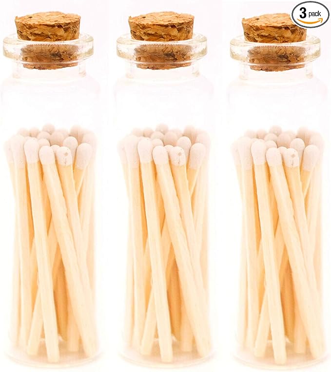 River Birch Decorative Matches in a Bottle with Striker - Cute & Colored Matches - 3 Bottles, White Tip, 60 Matches
