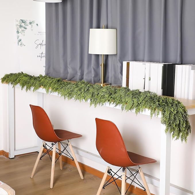 Waydress 2 Pcs 9ft Christmas Cedar Garland Artificial Realistic Soft and Thickness Green Faux Full Cedar Pine Garland for Fireplace Mantel Table Doorframe Indoor Outdoor Xmas Holiday Decoration
