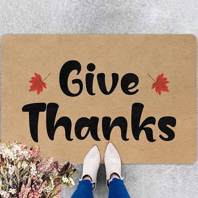 InterestPrint Fall Thanksgiving Welcome Door Mat, Give Thanks Doormat for Front Door Outdoor Outside Entrance Porch Non Slip Rubber Rug Autumn Thanksgiving Christmas Farmhouse Decor, 24"x16"inch
