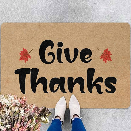 InterestPrint Fall Thanksgiving Welcome Door Mat, Give Thanks Doormat for Front Door Outdoor Outside Entrance Porch Non Slip Rubber Rug Autumn Thanksgiving Christmas Farmhouse Decor, 30"x18"inch