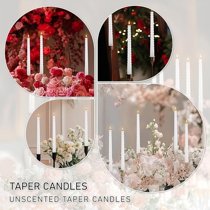 12 Pack 10 Inch White Spiral Taper Candles - Smokeless Unscented, 7-Hour Long Burning, Dripless Hand Poured - Tall Candlesticks for Home Decor, Weddings, Special Occasions & Events