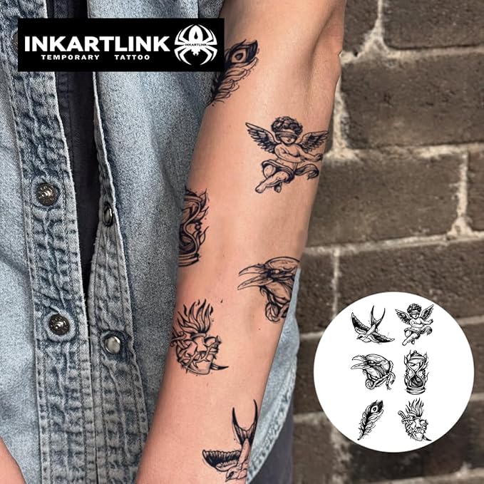 INKARTLINK Tattoo Tech, 2 Sheets Medium Semi Permanent Tattoo, Adult Art Design Temporary Tattoos, Lasts 1-2 Weeks, Waterproof, Realistic Look, No Reflection (Angel Totem)