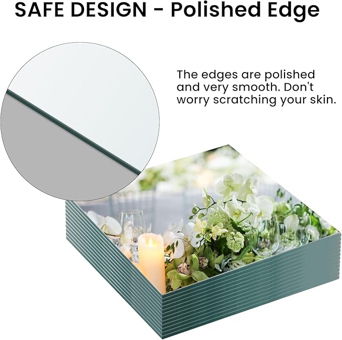 Square Glass Mirror Centerpieces, 12Pcs 12" Mirror Centerpieces for Tables, Glass Trays for Wedding Decorations, Parties, Baby Shower