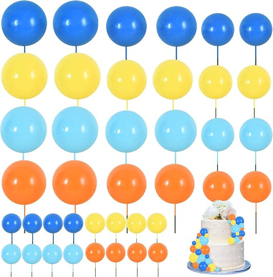 BEISHIDA 40 Pcs Foam Ball Cake Toppers with Sticks Mini Cake Decorations for Birthdays, Weddings, Baby Showers, DIY Baking Supplies, Anniversary Party (Blue，Orange，Yellow)