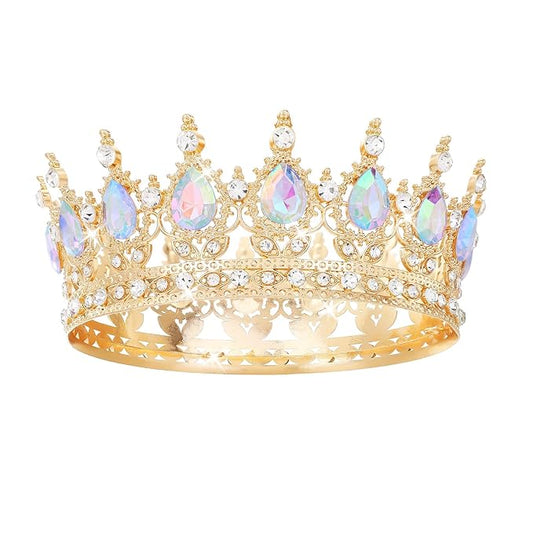 AB Gold Crown for Women Crystal Tiara and Queen Crown for Girl Wedding Headband for Bride Hair Accessories for Costume Birthday Party Cake Decoration Prom
