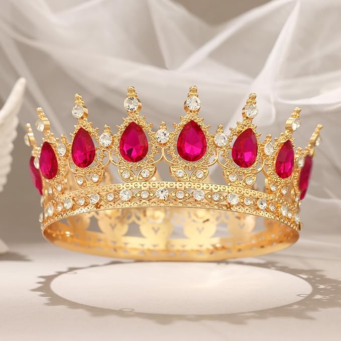 Hot Pink Crown for Women Crystal Tiara and Queen Crown for Girl Wedding Headband for Bride Hair Accessories for Costume Birthday Party Cake Decoration Prom