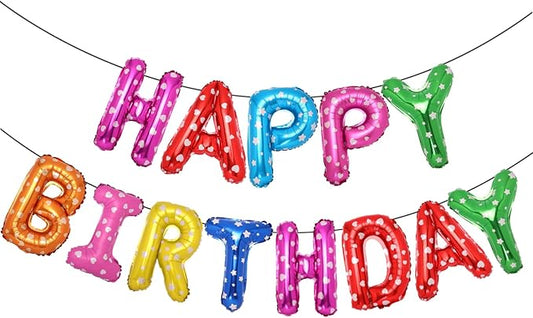 Accevo Colorful Happy Birthday Banner 16 inch Aluminum Foil Letters Balloons Heart Pattern Happy Birthday Balloon for Kids, Child, Adults, Boys & Girls Happy Birthday Sign Birthday Party Decorations