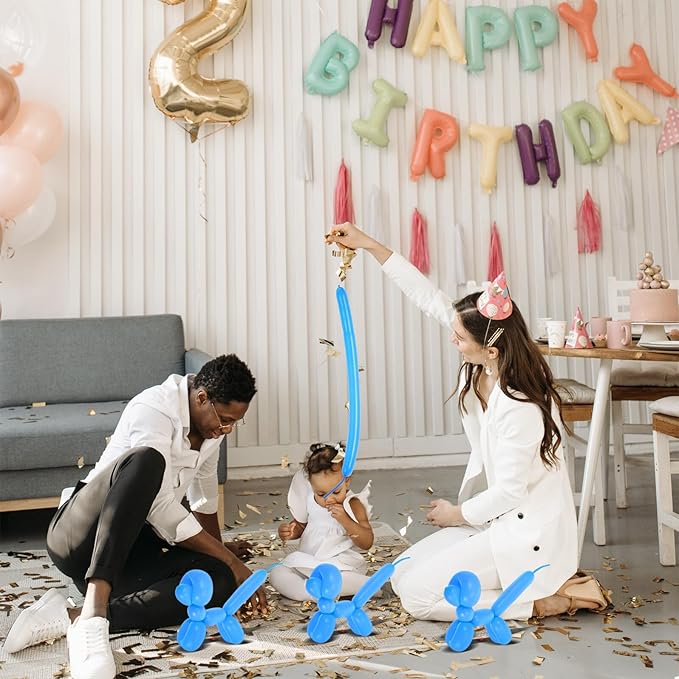 100pcs Blue Long Latex Balloons DIY Modeling Kit for Birthday Party Decorations Twistable Skinny Balloons for Wedding Valentine and Festive Photo Props