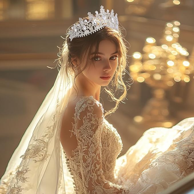 Bride Rhinestones Tiara Silver Crystal Princess Queen Crowns Headband for Women Wedding Birthday Halloween Prom Pageant Party Coming of Age Ceremony,Photo Props （HG346-Silver White）