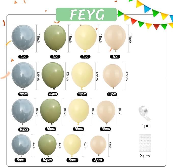 Blue and Yellow Balloon Garland, Pastel Yellow Dusty Blue White Sand Balloon Arch White Avocado Green Balloon for Kids Theme Baby Shower Birthday Bridal Wedding Party Decorations