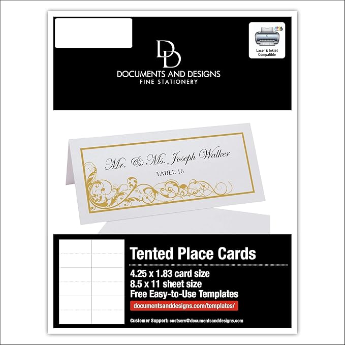 Scribble Vintage Swirl Printable Place Cards, Gold (Choose Color), Set of 60 (10 Sheets), Laser & Inkjet Printers - Wedding, Party, Dinner, and Special Events - Made in the USA