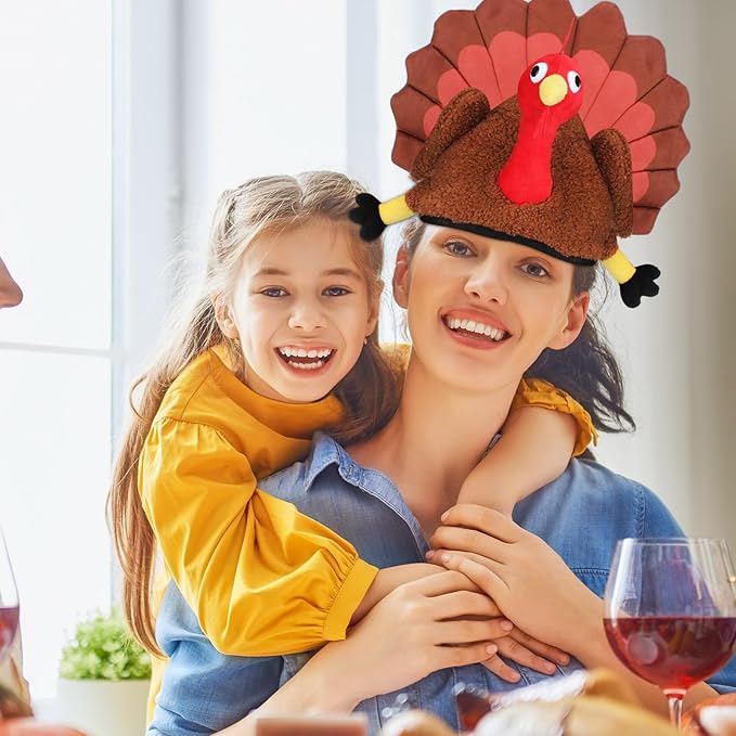 Poen 12 Pcs Turkey Hats - Silly Costume Hats for Thanksgiving, Carnival, Cosplay & Party Favor Supplies, 4 Styles