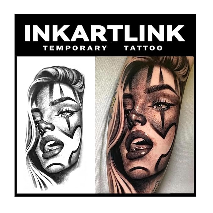 INKARTLINK 2 Sheets Extra large Semi Permanent Tattoos, Temporary Tattoos, Adult Art Designs, Waterproof, Realistic, No Adhesive, Non-Reflective, Lasts 1-2 Weeks, ((Mexican Day of the Dead 2))