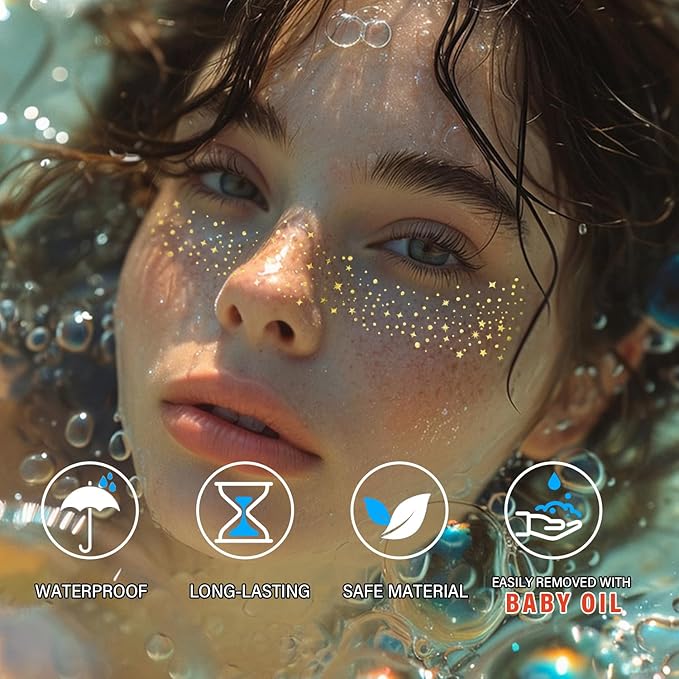 20 Pcs Gold Glitter Freckles Face Tattoo, Gold glitter Freckles Makeup Patches, Waterproof Sparkle Freckles, Glitter Freckles Face Temporary Tattoos for Women