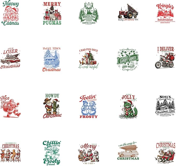 Vintage Christmas UV DTF Stickers - 80 Sheets Christmas UVDTF Decals for Motel Keychain, Xmas Santa Snowman Cat Rub on Transfer Stickers DIY Hotel Keychain Blank Personalized Crafts
