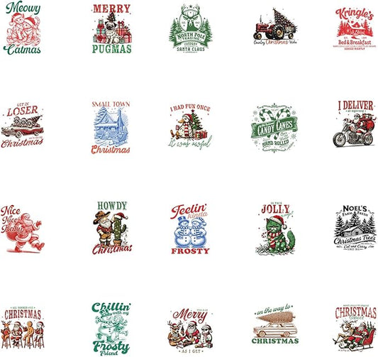 Vintage Christmas UV DTF Stickers - 80 Sheets Christmas UVDTF Decals for Motel Keychain, Xmas Santa Snowman Cat Rub on Transfer Stickers DIY Hotel Keychain Blank Personalized Crafts