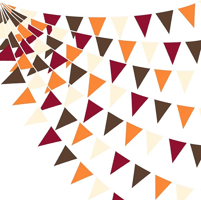 32Ft Fall Party Decorations Burgundy Orange Brown Triangle Flag Fabric Pennant Garland Bunting for Happy Fall Decor Thanksgiving Day Harvest Autumn Wedding Birthday Party Outdoor Garden Hanging Decor