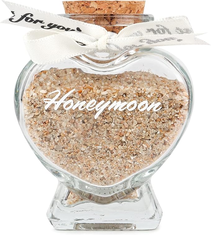 Honeymoon Sand Keepsake Jar - Honeymoon Gifts,Wedding Gift for Newlywed Couples and Bride To Be - Bridal Shower Registry Travel Gift. (White-Heart Shaped Jar)