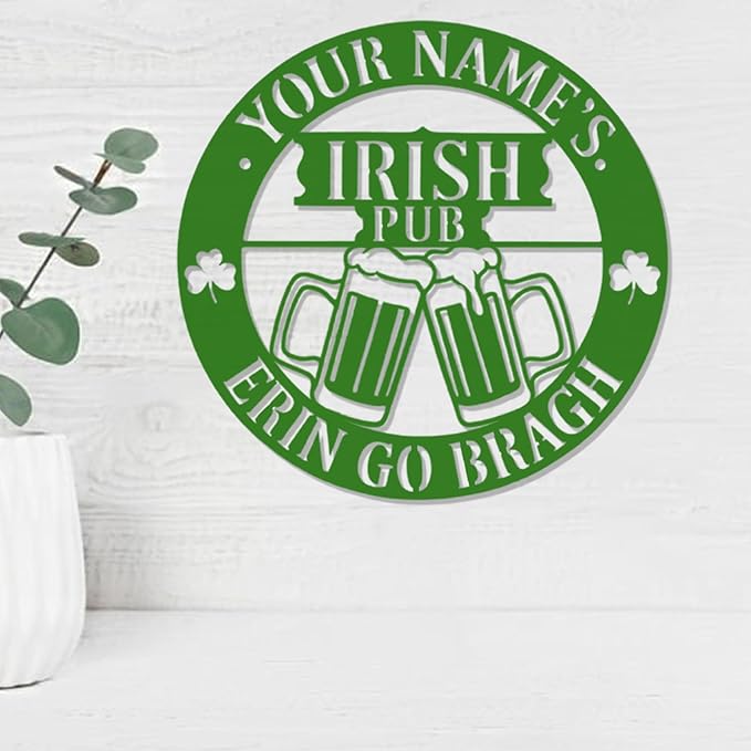 Rustic Irish Bar Metal Sign - Custom Pub Wall Art with LED Lights, Personalized Tavern Decor for Home Bar, Man Cave, St. Patrick’s Day Decorations & Gifts for Dad, Beer Lovers