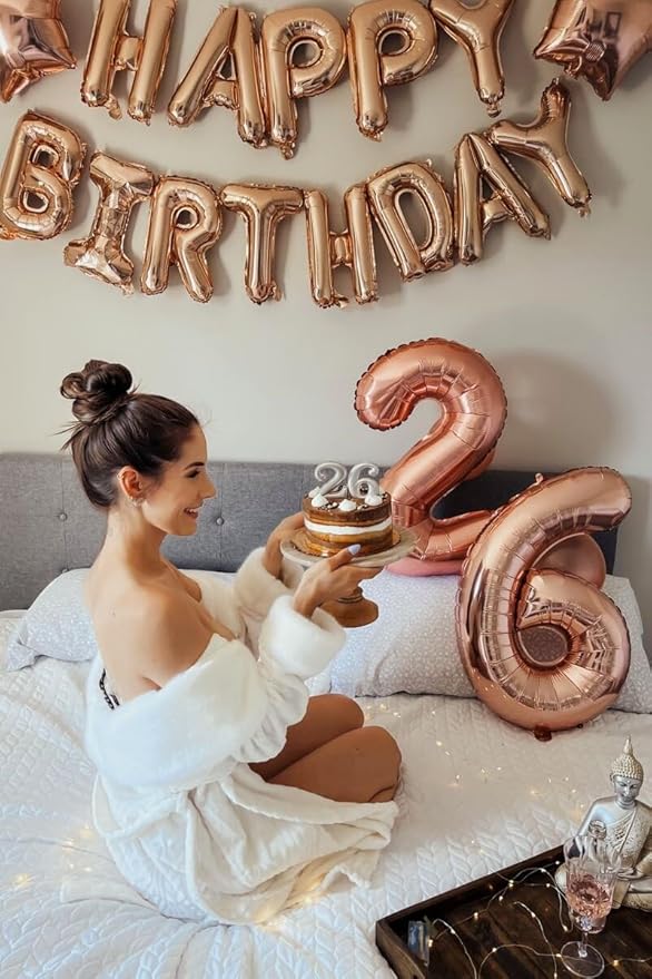 Rose Gold 40 Inch Mylar Foil Number 6 Balloon, Birthday Digital Balloons for 6 16 Boy Girl Party Decorations Supplies, Rose Gold Big Helium Balloon Numbers for 26 36 46 60 Men Women Anniversary