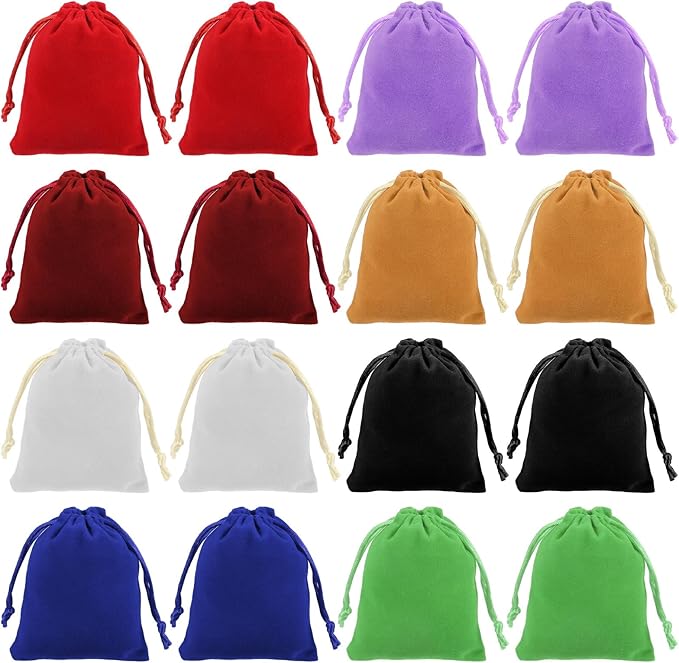 Teaaha 16PCS Dice Bag 3 X 4 Inch Small Velvet Drawstring Dice Velour Christmas Halloween Storage Bags Wedding Gift Pouch for Wrapping Jewelry, Resin Runes(8 Colors)