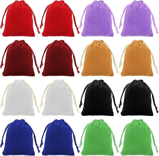 Teaaha 16PCS Dice Bag 3 X 4 Inch Small Velvet Drawstring Dice Velour Christmas Halloween Storage Bags Wedding Gift Pouch for Wrapping Jewelry, Resin Runes(8 Colors)