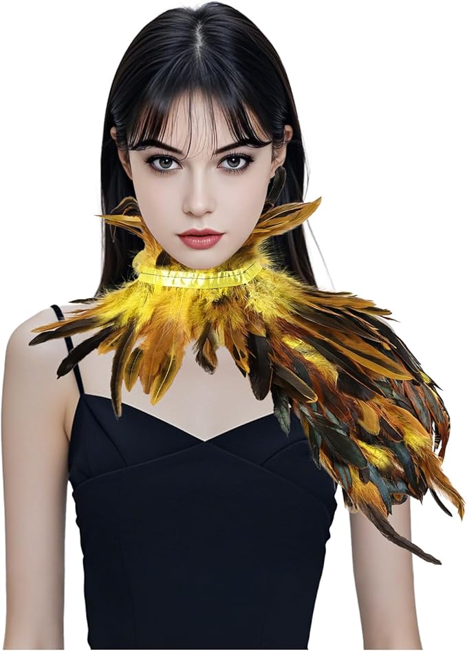 Gothic Natural Feather Shrug Feather Shawl Wrap Cape Victorian Collar for Halloween Cosplay Party Costume Accessories