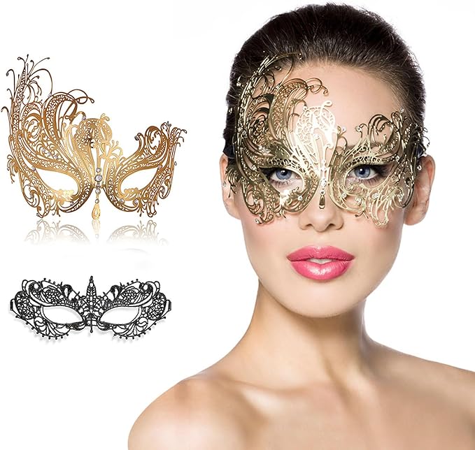 MYMENU Masquerade Mask for Couples Women Metal Rhinestone Venetian Party Evening Prom ball