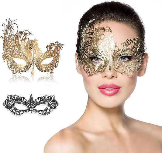 MYMENU Masquerade Mask for Couples Women Metal Rhinestone Venetian Party Evening Prom ball