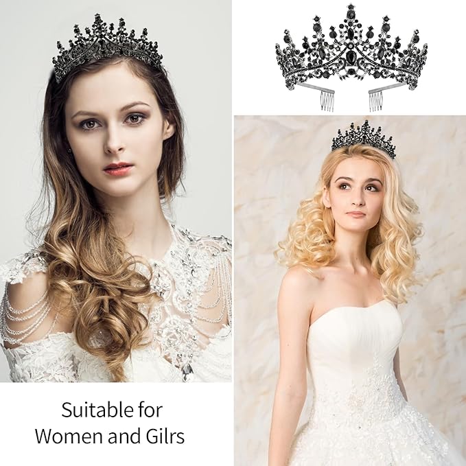 Velscrun Black Crystal Birthday Queen Tiara Crown for Women Girls Birthday Queen Headband Sash Elegant Princess Crown with Combs Hair Accessories Happy Birth Party Decorations Mom Birth Gift