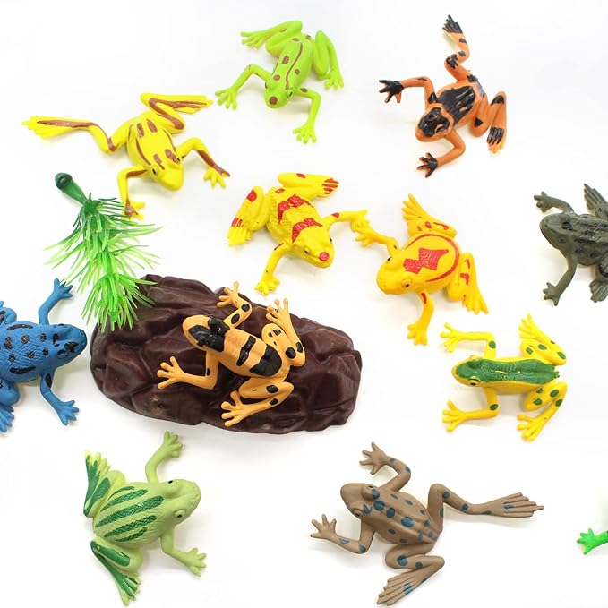SmilerSmile Animal Assorted Mini Plastic Figures Toy Set, Educational Party Cake Topper, Goody Bag Filler (12pcs Frog)