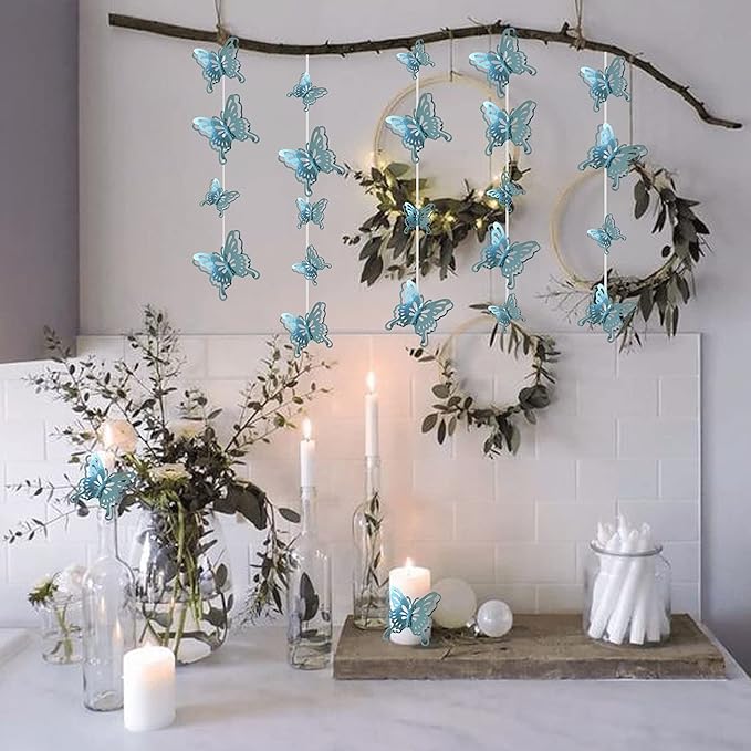 40 PCS Lively 3D Butterfly Cupcake Toppers Mixed Size Hollow Art Butterfly Cake Topper Decorations for Baby Shower Wedding Anniversary Kids Birthday Party Supplies Sky Blue