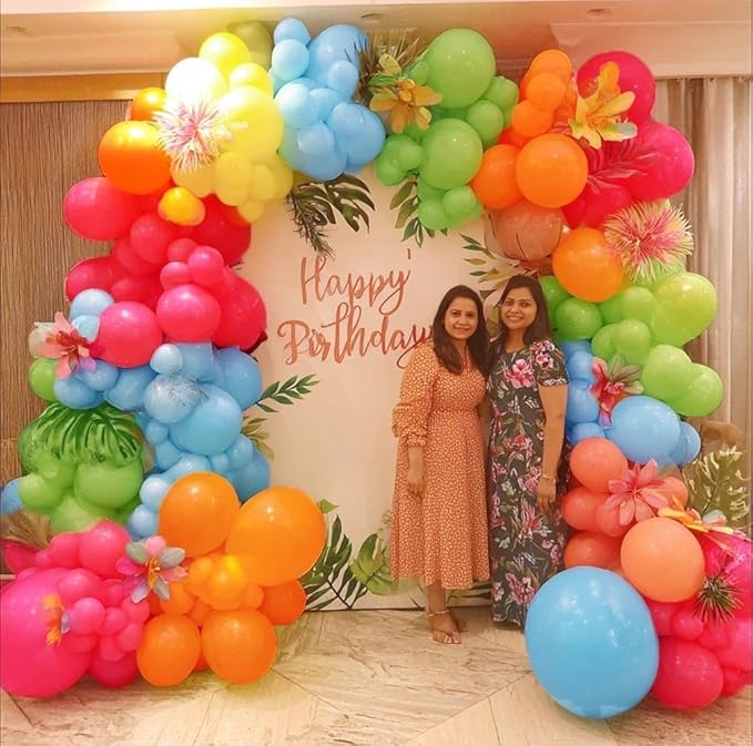 Hot Pink Orange Blue Balloon Garland Double Stuffed Pink Green Yellow Peach Teal Balloon Arch Kit Colorful Balloons for Birthday Baby Shower Wedding Bridal Tropical Hawaiian Flamingo Luau Party Decor