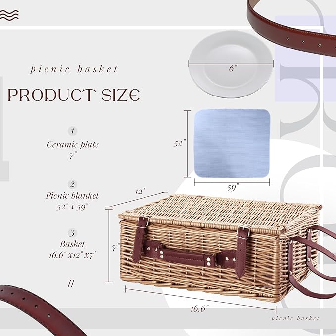 Picnic Baskets Wicker Willow Picnic Set for 4 Persons with Insulated Cooler Bag and Waterproof Picnic Blanket