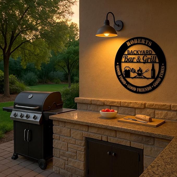 Custom Backyard Bar and Grill Metal Sign, Personalized Outdoor Patio Plaque with Beer and BBQ Design, Rustic Wall Art for Home Bar or Garden, Gift Idea for Birthday, Christmas, Holiday Parties