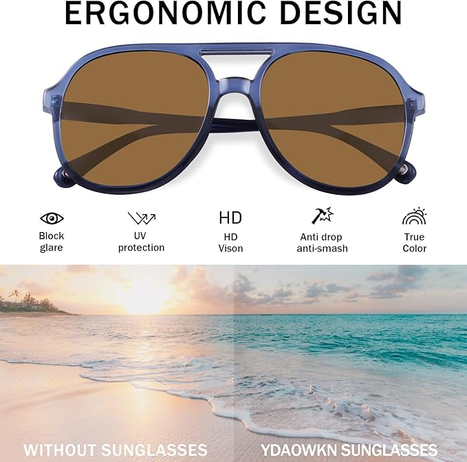 YDAOWKN Retro Square Aviator Sunglasses for Womens Mens Vintage 70s Double Bridge Sun Glasses
