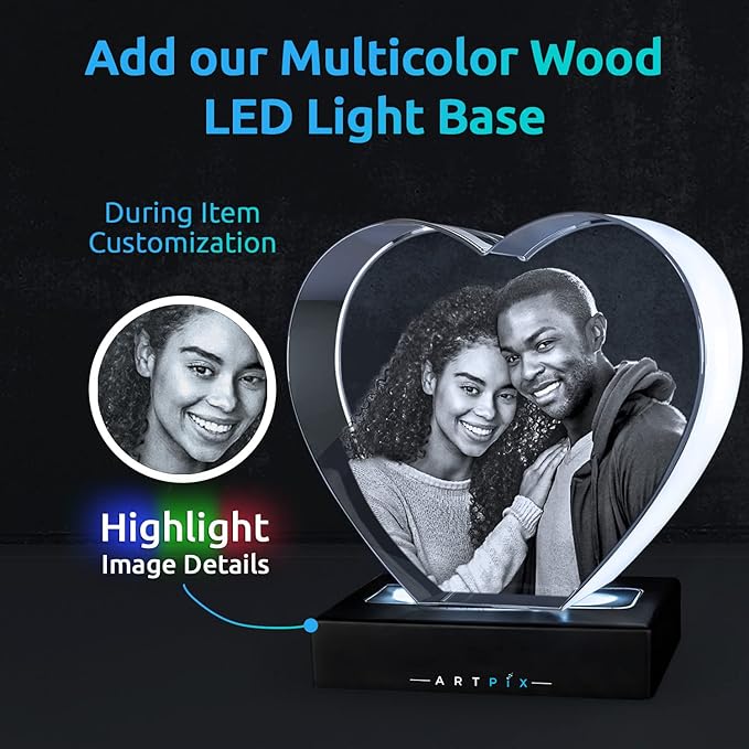 ArtPix 3D Crystal Photo, Personalized Gifts for Father, Dad, Women, Wife, Her, Grandpa, Great Customized Gift with Your Own Photo, Custom Glass 3D Laser Etched Picture Wedding - Heart